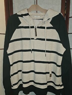 Maurices Black & Cream Striped Hooded Pullover